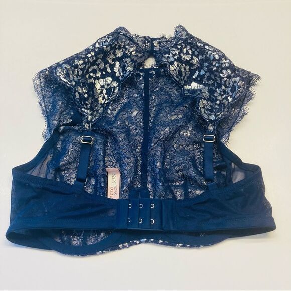Victoria’s Secret High Neck Dream Angels Unlined Demi Bra Blue  Lace Sz 32DD NEW - Picture 8 of 12